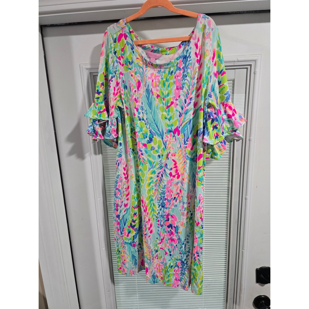 Lilly Pulitzer Womens S Multi Color Tropical Floral Ruffle Sleeve Shift Dress